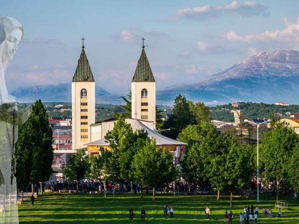 Believers in front of the Church of St. James in Medjugorje